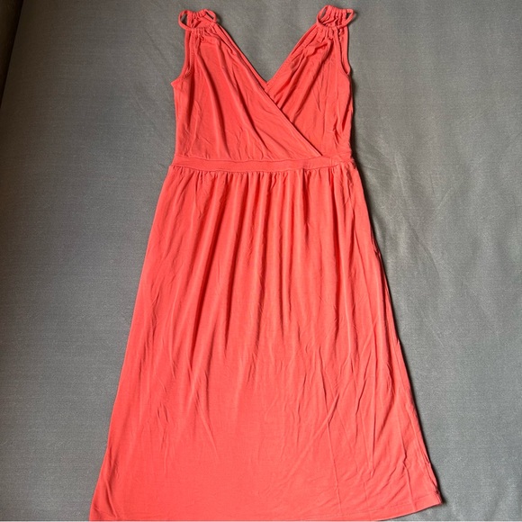 Banana Republic Goddess Dress Light Coral Cross Front Sleeveless Faux Wrap Sz‎ S - Picture 2 of 10